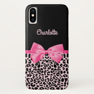 Girl Pink Black Leopard Print Niedlich Bow and Nam Case-Mate iPhone Hülle