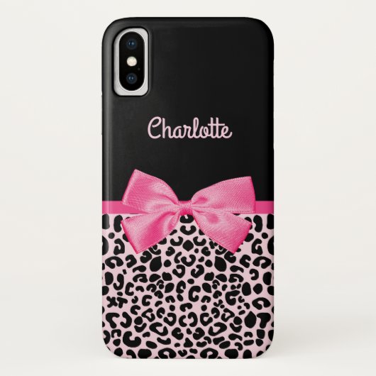 Girl Pink Black Leopard Print Niedlich Bow and Nam Case-Mate iPhone Hülle (Rückseite)