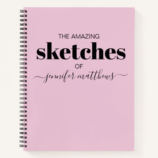 Girl Pink Black Personalisiert Sketchbook Ihr Name Notizblock (Vorderseite)