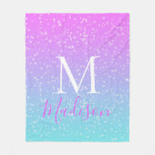 Girl Pink Blue Rainbow Star Glitzer Monogram Name Fleecedecke (Vorderseite)