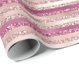 Girl Pink Blush Glitzer Glam Streifen Geschenkpapier