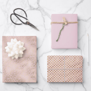 Girl Pink Blush Gold Ombre Leopard Print Geschenkpapier Set