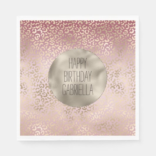 Girl Pink Blush Gold Ombre Leopard Print Serviette (Vorderseite)