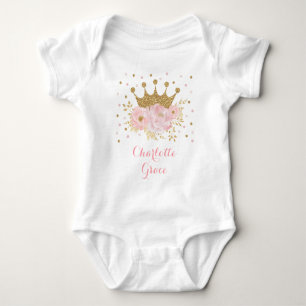 Girl Pink Blush Gold Princess Crown Baby Strampler