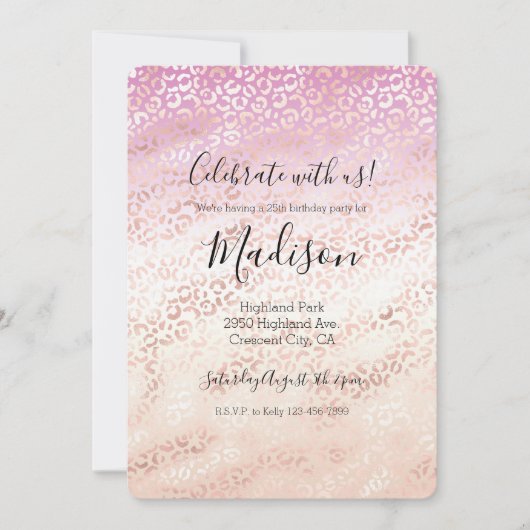 Girl Pink Blush Peach Glam Leopard Print Gefärbte Einladung (Vorderseite)