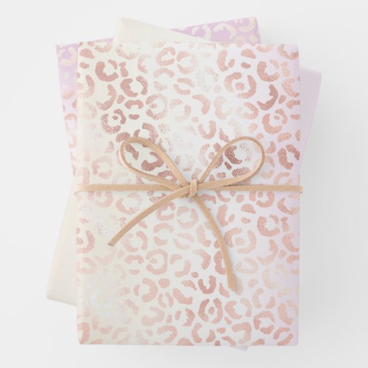 Girl Pink Blush Peach Glam Leopard Print Gefärbte Geschenkpapier Set (Beispiel)