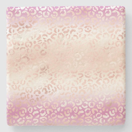 Girl Pink Blush Peach Glam Leopard Print Gefärbte Steinuntersetzer (Vorderseite)
