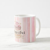 Girl Pink Blush White Stripes Macaroons Kaffeetasse (VorderseiteRechts)