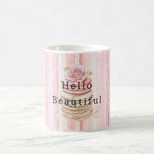 Girl Pink Blush White Stripes Macaroons Kaffeetasse
