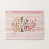 Girl Pink Blush White Stripes Macaroons Puzzle (Horizontal)