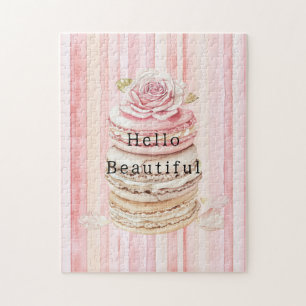 Girl Pink Blush White Stripes Macaroons Puzzle
