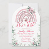 Girl pink boho blumenbaby dusche Regenbogenbogen Einladung (Vorderseite)