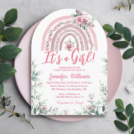 Girl pink boho blumenbaby dusche Regenbogenbogen Einladung