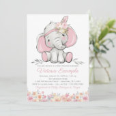 Girl Pink Boho Elephant Baby Dusche Einladung (Stehend Vorderseite)