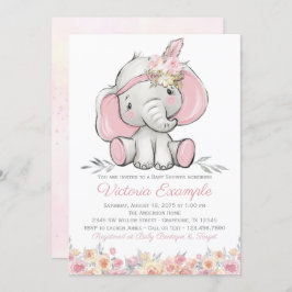 Girl Pink Boho Elephant Baby Dusche Einladung