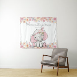 Girl Pink Boho Elephant Baby Dusche Hintergrund Wandteppich