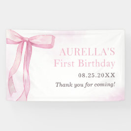 Girl Pink Bow 1. Geburtstag Party Banner