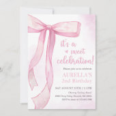 Girl Pink Bow 2. Geburtstag Einladung (Vorderseite)