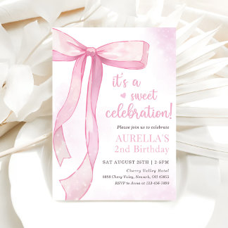 Girl Pink Bow 2. Geburtstag Einladung