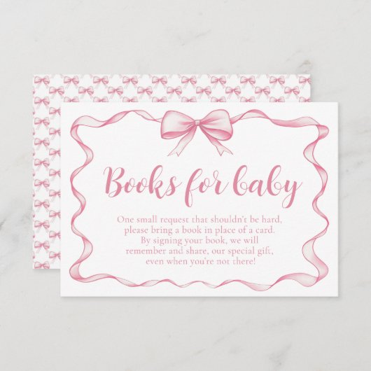 Girl Pink Bow Baby Showbücher für Babykarte Einladung (Vorne/Hinten)