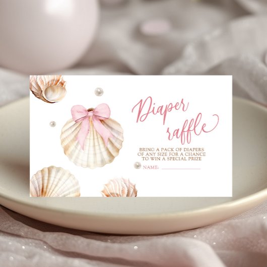 Girl Pink Bow Shell Baby Shower Diaper Raffle Begleitkarte