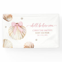 Girl Pink Bow Shell Baby Shower Large Banner