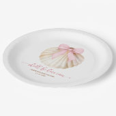 Girl Pink Bow Shell Baby Shower Paper Plate Pappteller (Schrägansicht)