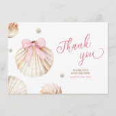 Girl Pink Bow Shell Baby Shower Thank You Card Begleitkarte (Vorderseite)