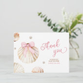Girl Pink Bow Shell Baby Shower Thank You Card Begleitkarte (Stehend Vorderseite)