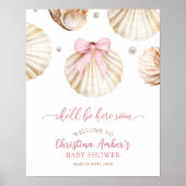 Girl Pink Bow Shell Baby Shower Welcome Sign Poster (Vorne)