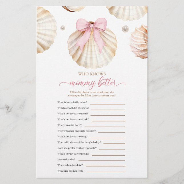 Girl Pink Bow Shell Who Knows Mommy Better (Vorderseite)