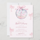 Girl Pink Bows Shiny Disco Ball Brautparty Einladung (Vorderseite)