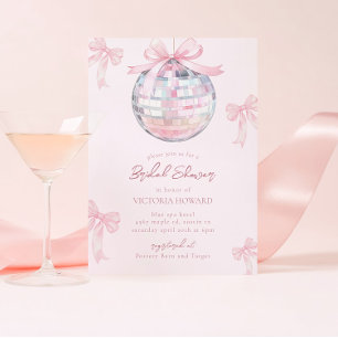 Girl Pink Bows Shiny Disco Ball Brautparty Einladung