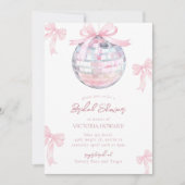 Girl Pink Bows Shiny Disco Ball Brautparty Einladung (Vorderseite)