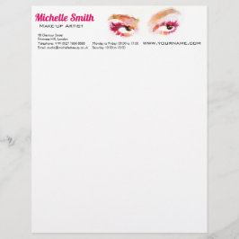 Girl Pink Brown Watercolor Eye Makeup Artist Briefbogen