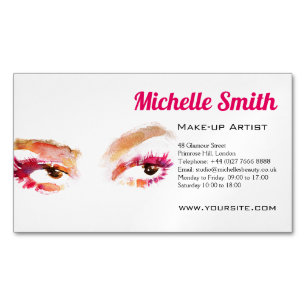 Girl Pink Brown Watercolor Eye Makeup Artist Magnetische Visitenkarte
