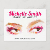 Girl Pink Brown Watercolor Eye Makeup Artist Postkarte (Vorderseite)