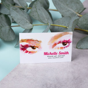 Girl Pink Brown Watercolor Eye Makeup Artist Visitenkarte