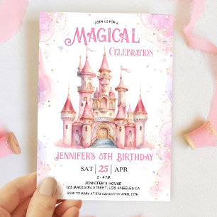 Girl Pink Burg Prinzessin 8. Geburtstagsparty Einladung