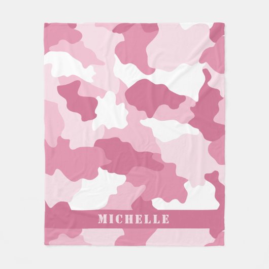 Girl Pink Camouflage Camouflage Monogramm Name Fleecedecke (Vorderseite)