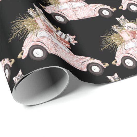 Girl Pink Car Weihnachtswrapping Paper Geschenkpapier (Rolleneckpunkt)
