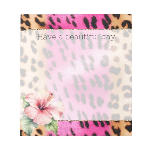 Girl Pink Cream Black Leopard Hibiskus Blume Notizblock (Vorderseite)