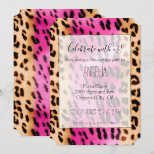 Girl Pink Cream Black Leopard Print Einladung