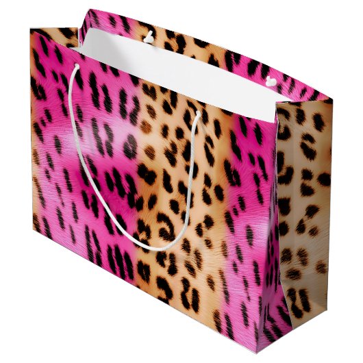Girl Pink Cream Leopard Print Große Geschenktüte (Rückseite Schrägansicht)