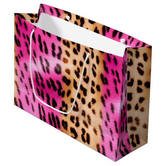 Girl Pink Cream Leopard Print Große Geschenktüte (Vorderseite Schrägansicht)