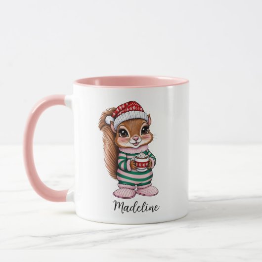 Girl Pink Custom Christmas Eichhörnchen Tasse (Links)