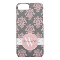 Girl Pink Damask Monogram