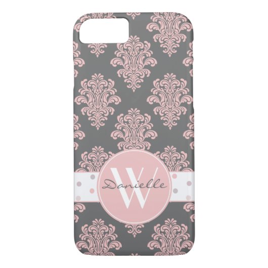 Girl Pink Damask Monogram Case-Mate iPhone Hülle (Rückseite)