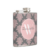 Girl Pink Damask Monogram Flachmann (Rechts)