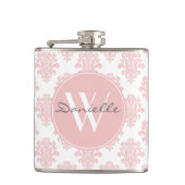 Girl Pink Damask Monogram Flachmann (Vorderseite)